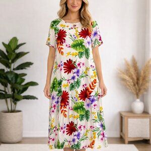 Puanani Made in Hawaii Tropical Floral Rayon Aloha Dress XL
